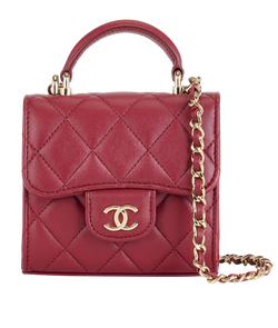 Mini Top Handle Flap Bag, Leather, Red, H2L33UJH, DB/B, 3*